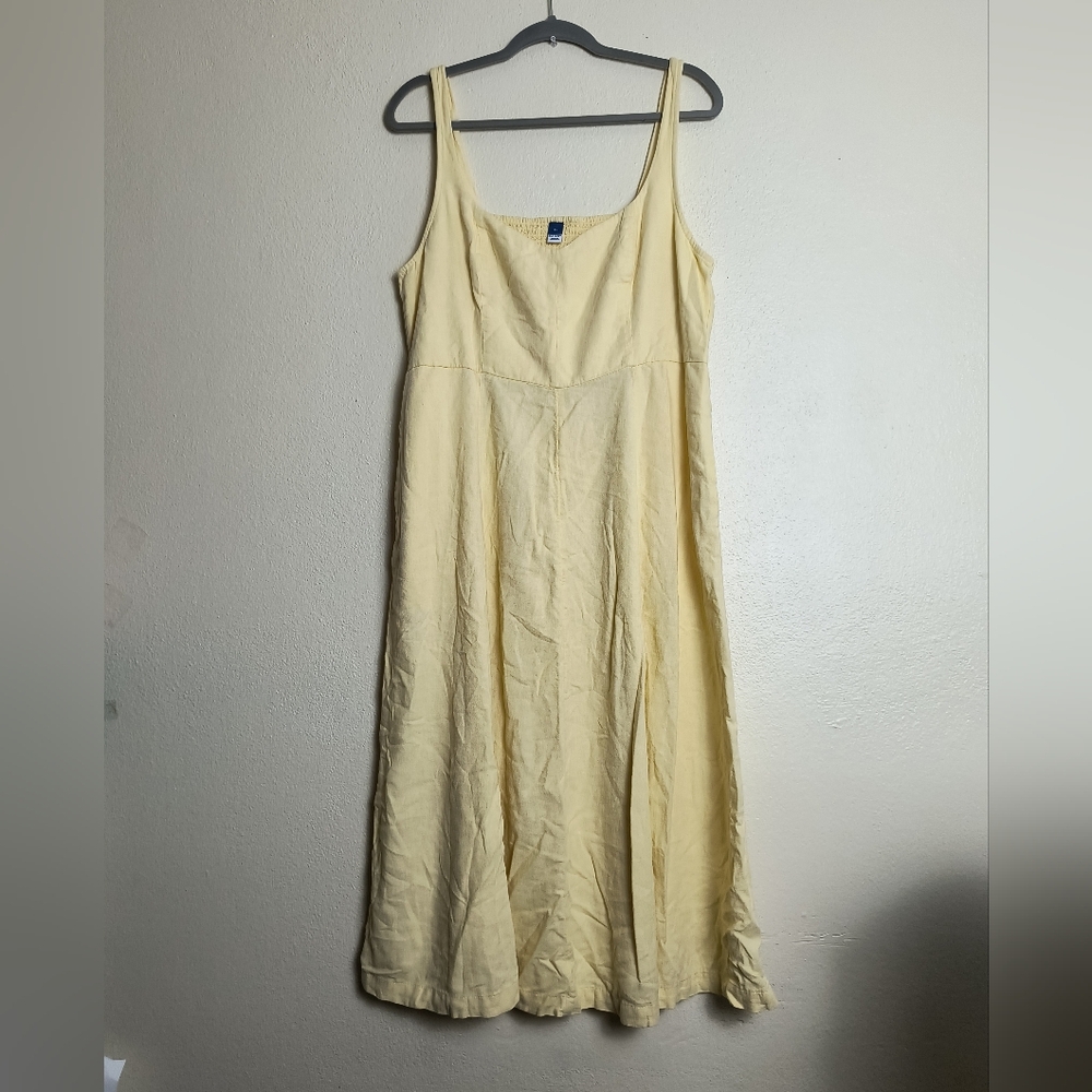 Old Navy XL Tall Light Yellow Fit & Flare Midi Dress Linen Blend V-Neck - Picture 6 of 13
